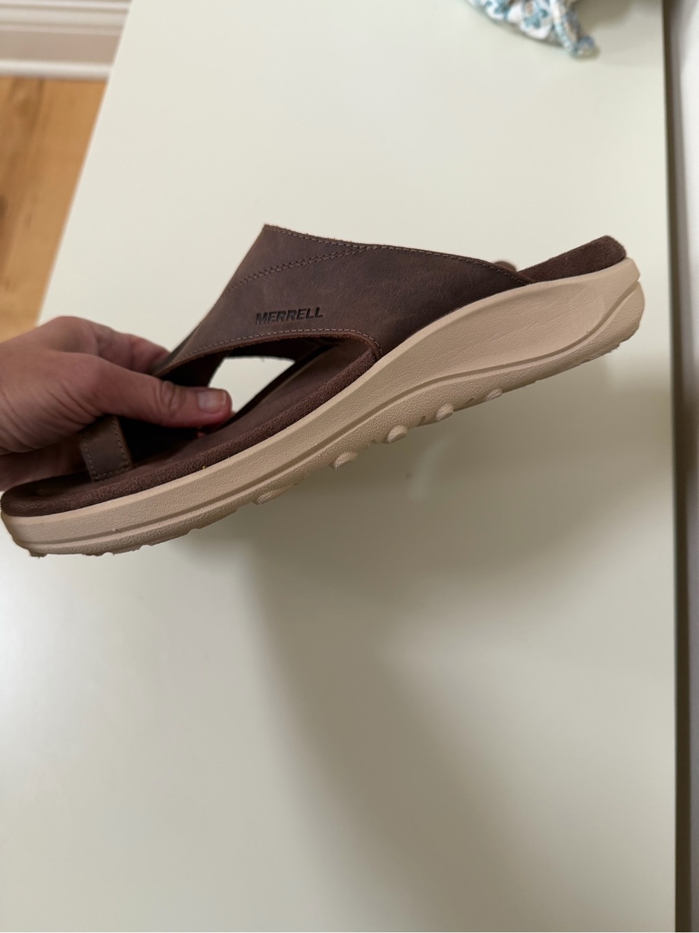 Merrell Sz. 8 New W/O Tags, Women's Brown Leather Toe-Loop Slide Sandals - Picture 5 of 5
